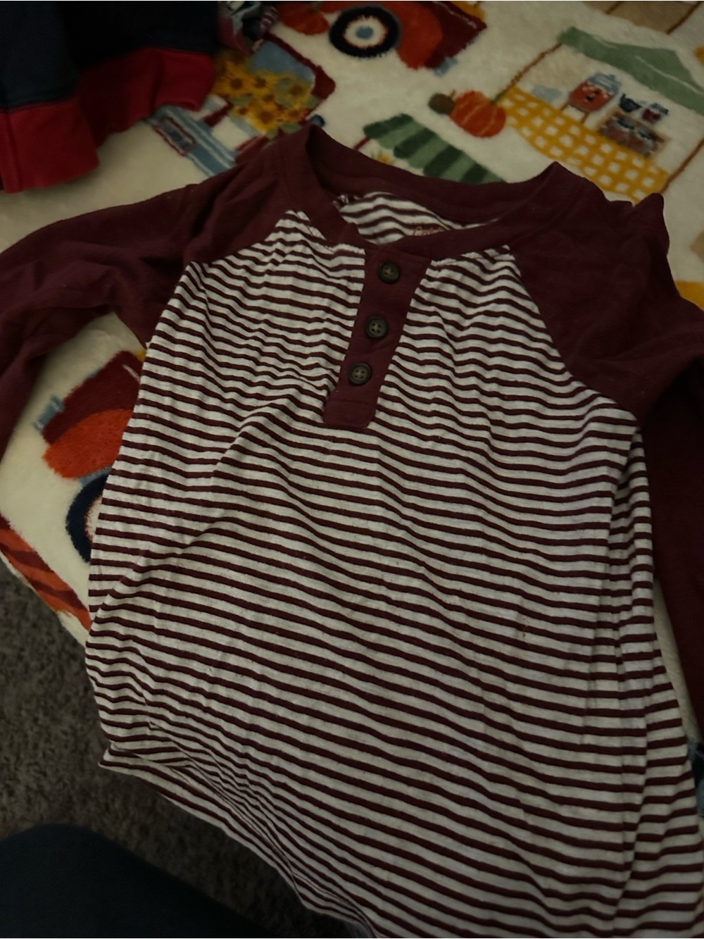 Cat & Jack Burgundy and White Striped Long-Sleeve Henley